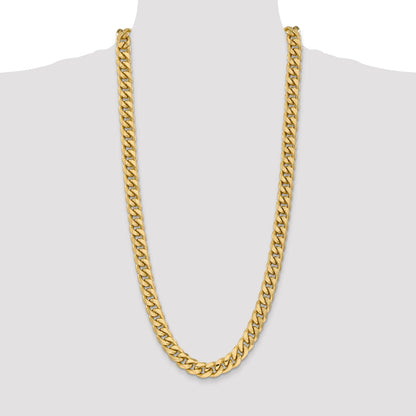 14K Yellow Gold 30 Inch 11mm Semi-Solid Miami Cuban With Lobster Clasp Chain Necklace