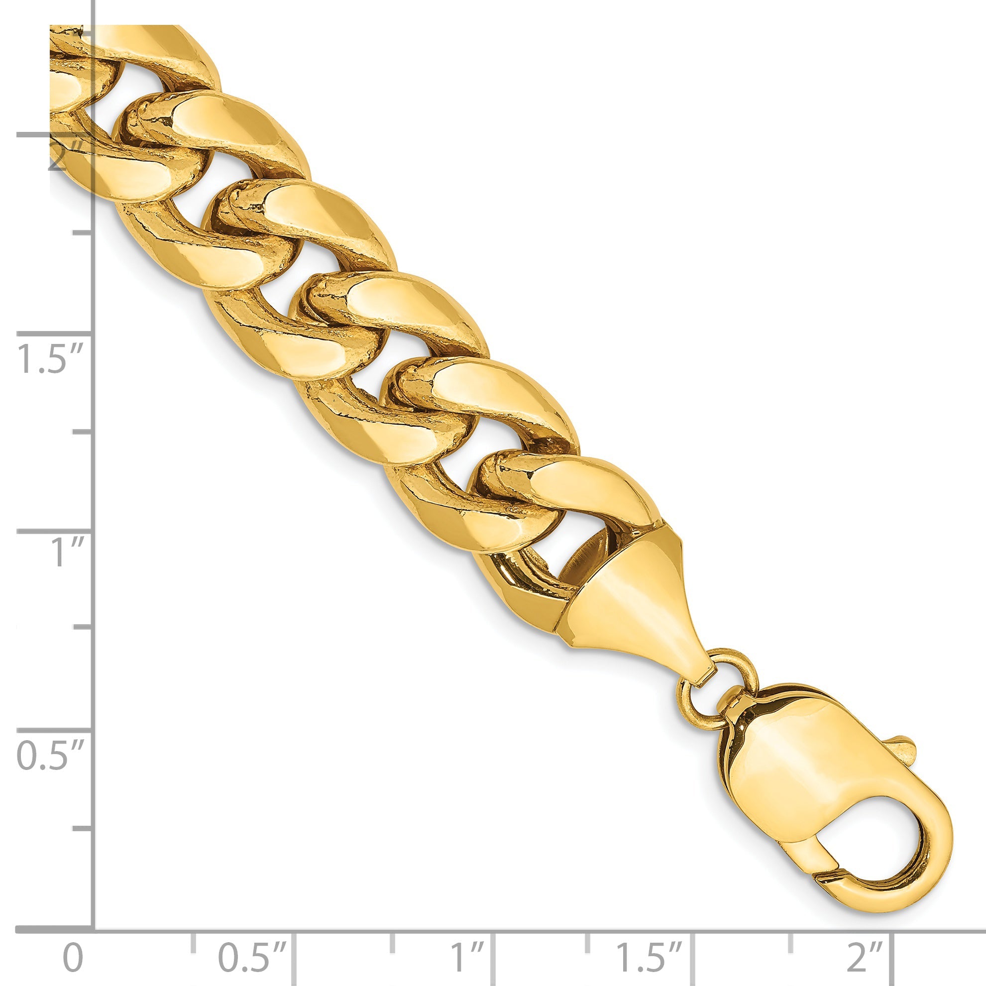14K Yellow Gold 10 Inch 11mm Semi-Solid Miami Cuban With Lobster Clasp Chain Bracelet