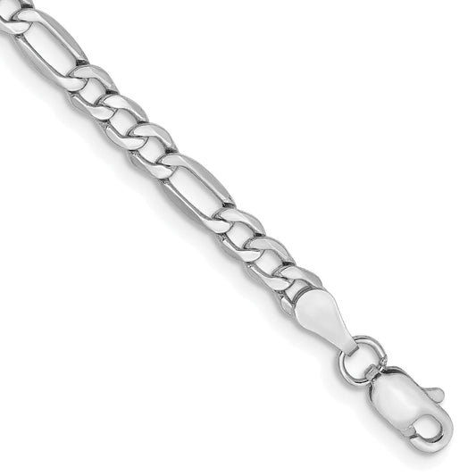 14K White Gold 8 Inch 3.5mm Semi-Solid Figaro With Lobster Clasp Bracelet