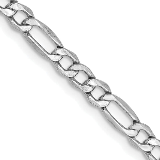 14K White Gold 26 Inch 3.5mm Semi-Solid Figaro With Lobster Clasp Chain Necklace