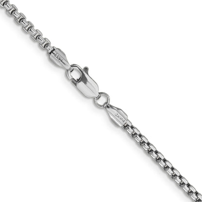 14K White Gold 24 Inch 2.45mm Semi-Solid Round Box With Lobster Clasp Chain Necklace