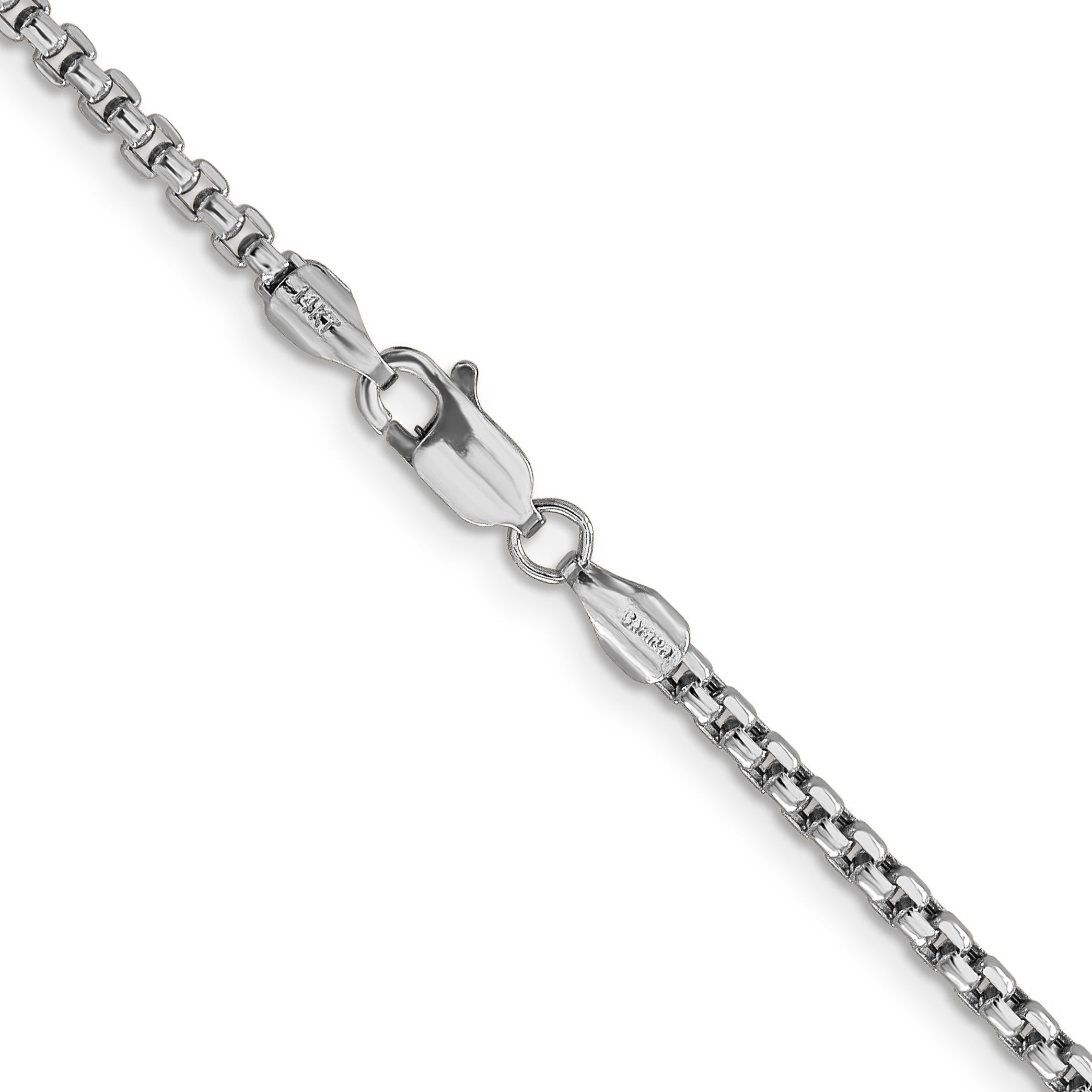 14K White Gold 22 Inch 2.45mm Semi-Solid Round Box With Lobster Clasp Chain Necklace