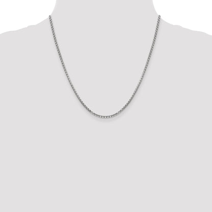 14K White Gold 20 Inch 2.45mm Semi-Solid Round Box With Lobster Clasp Chain Necklace