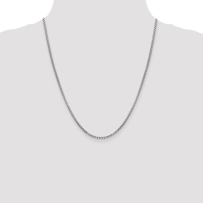 14K White Gold 22 Inch 2.45mm Semi-Solid Round Box With Lobster Clasp Chain Necklace