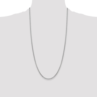 14K White Gold 28 Inch 2.45mm Semi-Solid Round Box With Lobster Clasp Chain Necklace