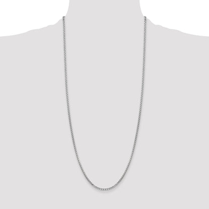 14K White Gold 30 Inch 2.45mm Semi-Solid Round Box With Lobster Clasp Chain Necklace