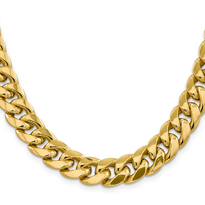 14K Yellow Gold 24 Inch 13.2mm Semi-Solid Miami Cuban With Lobster Clasp Chain Necklace