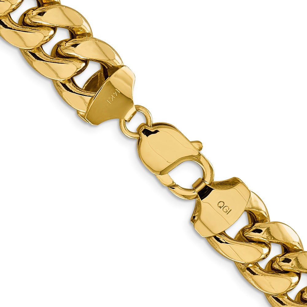 14K Yellow Gold 24 Inch 13.2mm Semi-Solid Miami Cuban With Lobster Clasp Chain Necklace