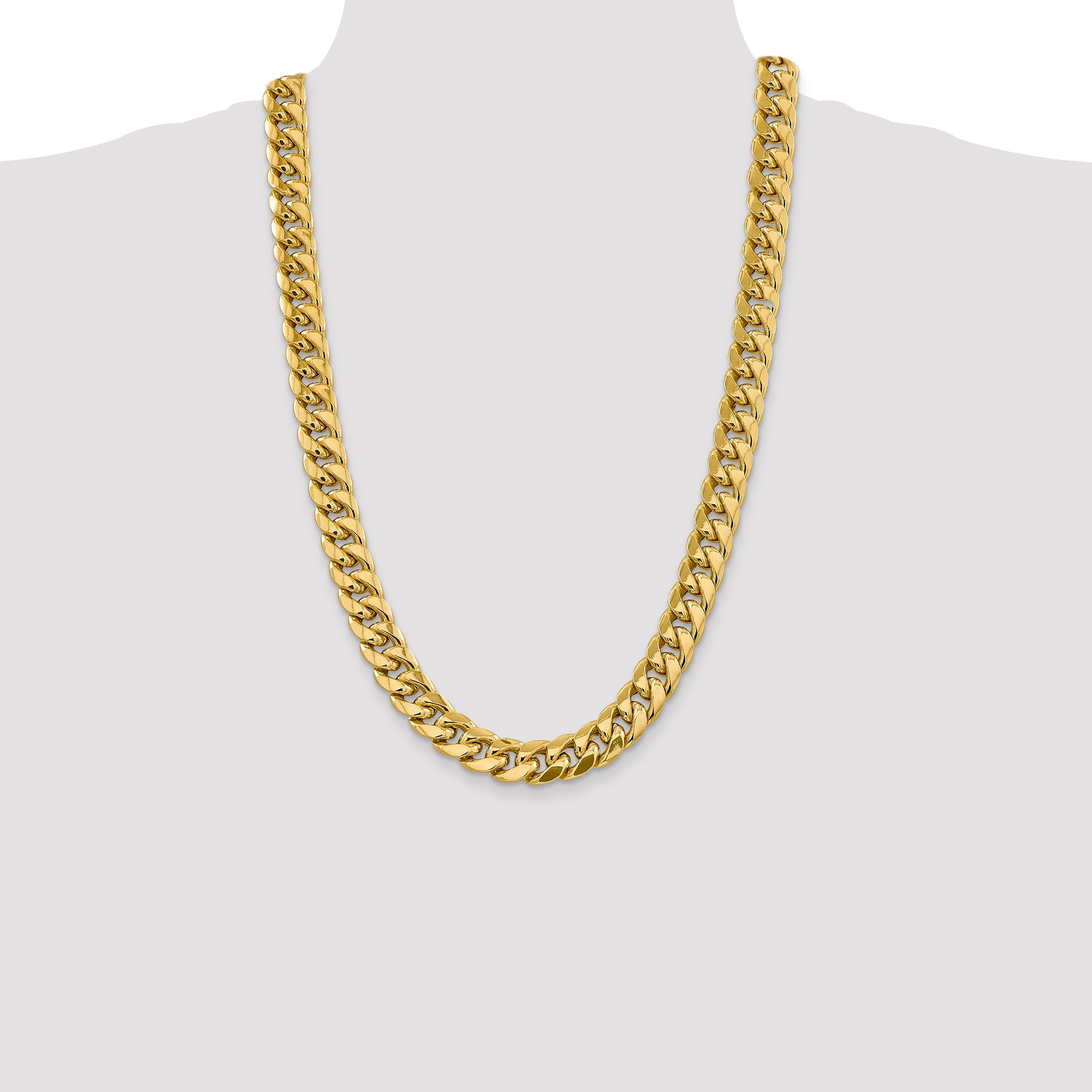 14K Yellow Gold 26 Inch 13.2mm Semi-Solid Miami Cuban With Lobster Clasp Chain Necklace
