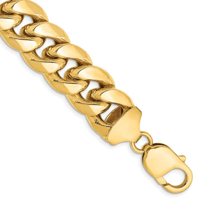 14K Yellow Gold 10 Inch 13.2mm Semi-Solid Miami Cuban With Lobster Clasp Chain Bracelet
