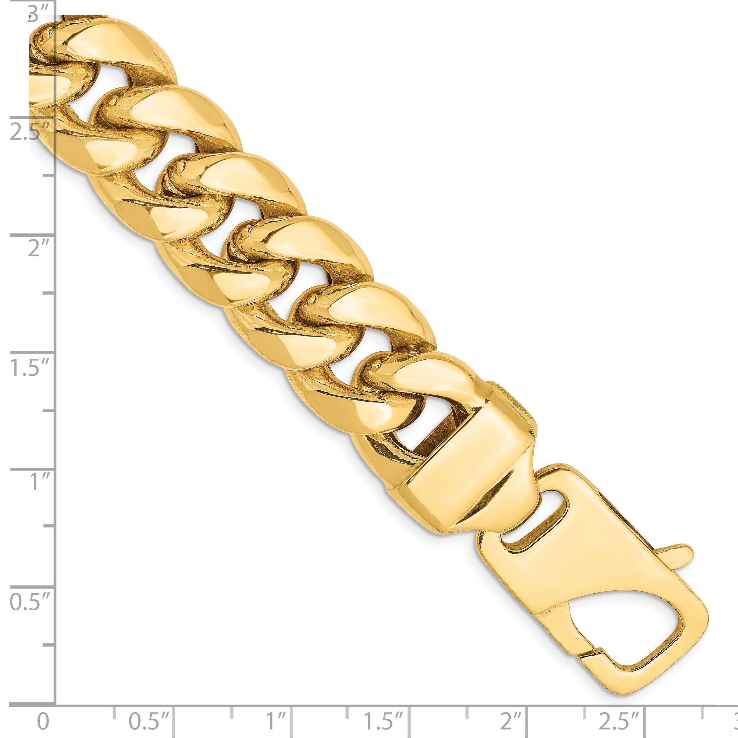 14K Yellow Gold 9 Inch 15mm Semi-Solid Miami Cuban With Lobster Clasp Chain Bracelet