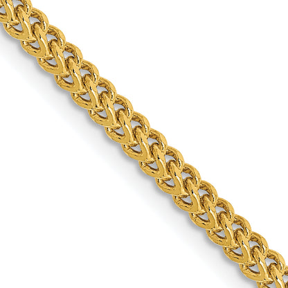 14K Yellow Gold 26 Inch 2.2mm Semi-Solid Franco With Lobster Clasp Chain Necklace