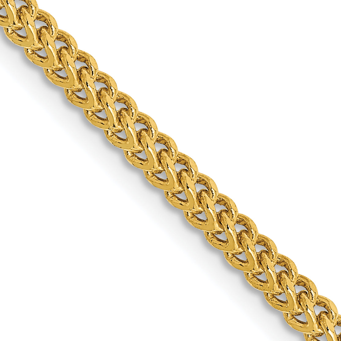 14K Yellow Gold 20 Inch 2.2mm Semi-Solid Franco With Lobster Clasp Chain Necklace
