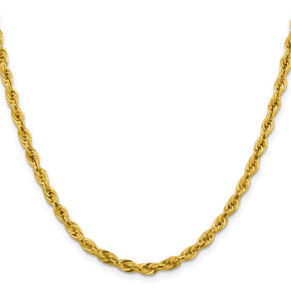 14K Yellow Gold 18 Inch 4.25mm Semi Solid Rope With Lobster Clasp Chain Necklace