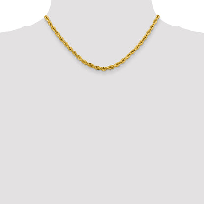14K Yellow Gold 16 Inch 4.25mm Semi Solid Rope With Lobster Clasp Chain Necklace