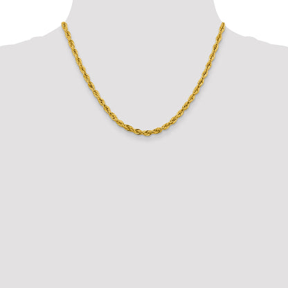 14K Yellow Gold 18 Inch 4.25mm Semi Solid Rope With Lobster Clasp Chain Necklace