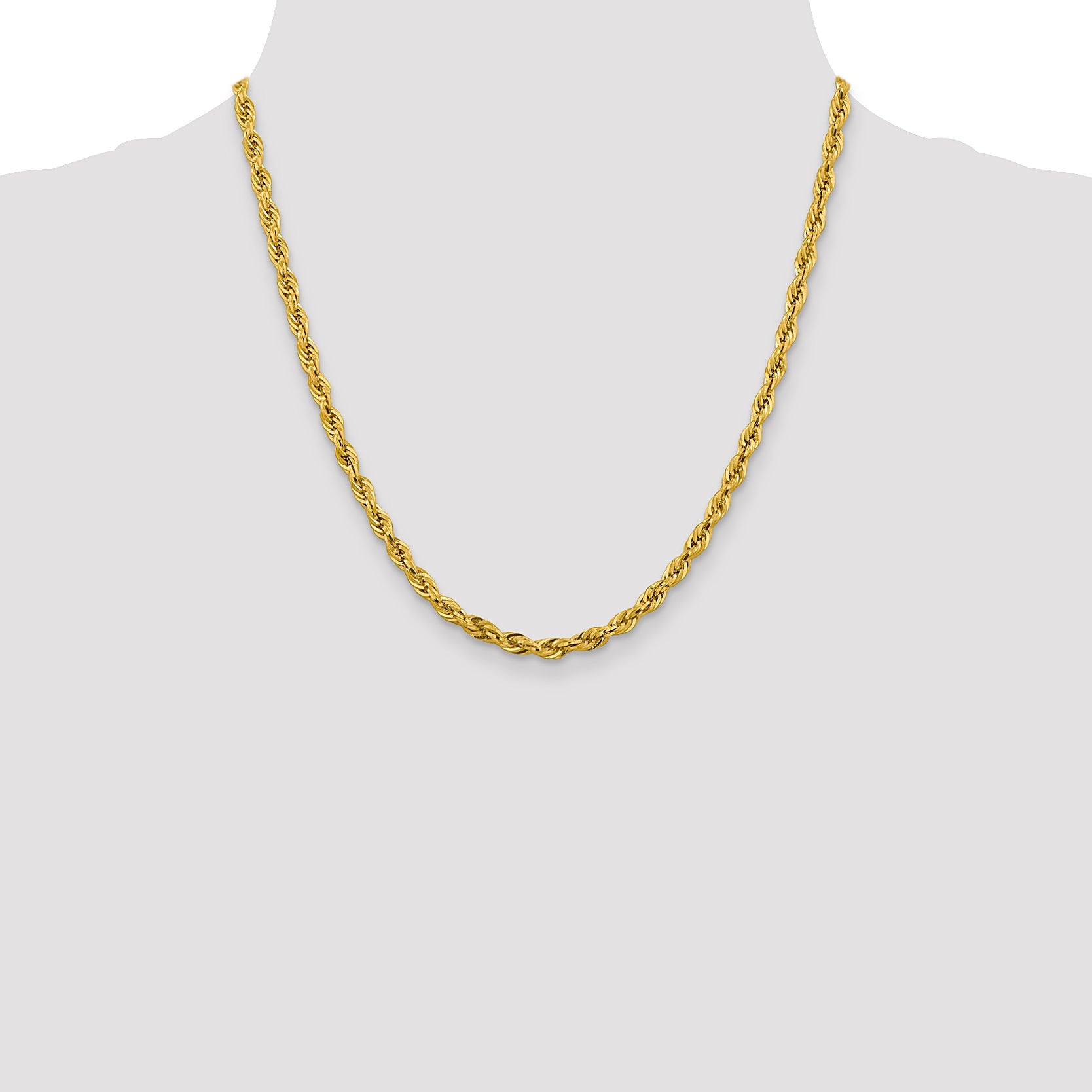 14K Yellow Gold 20 Inch 4.25mm Semi Solid Rope With Lobster Clasp Chain Necklace