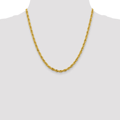14K Yellow Gold 20 Inch 4.25mm Semi Solid Rope With Lobster Clasp Chain Necklace
