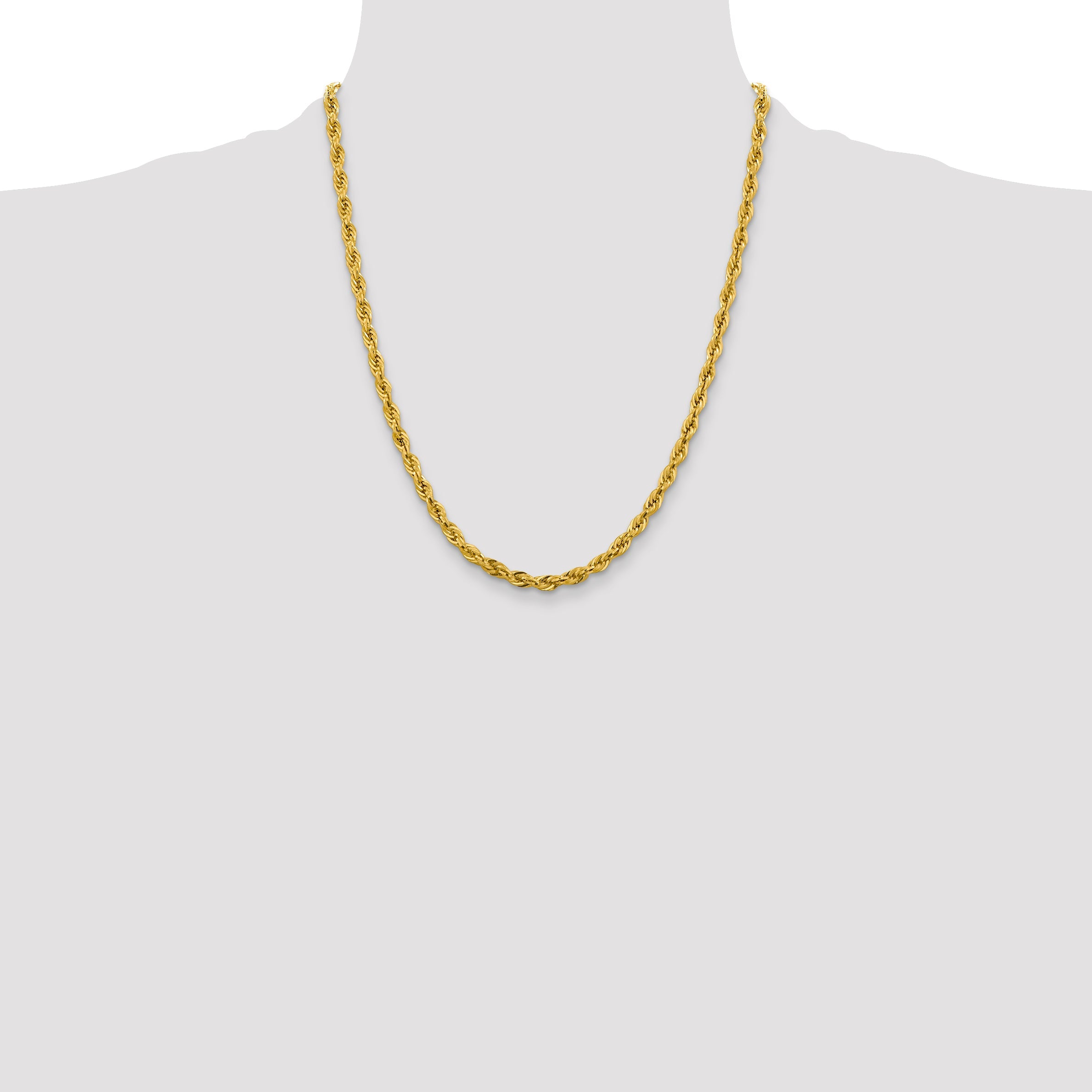 14K Yellow Gold 22 Inch 4.25mm Semi Solid Rope With Lobster Clasp Chain Necklace