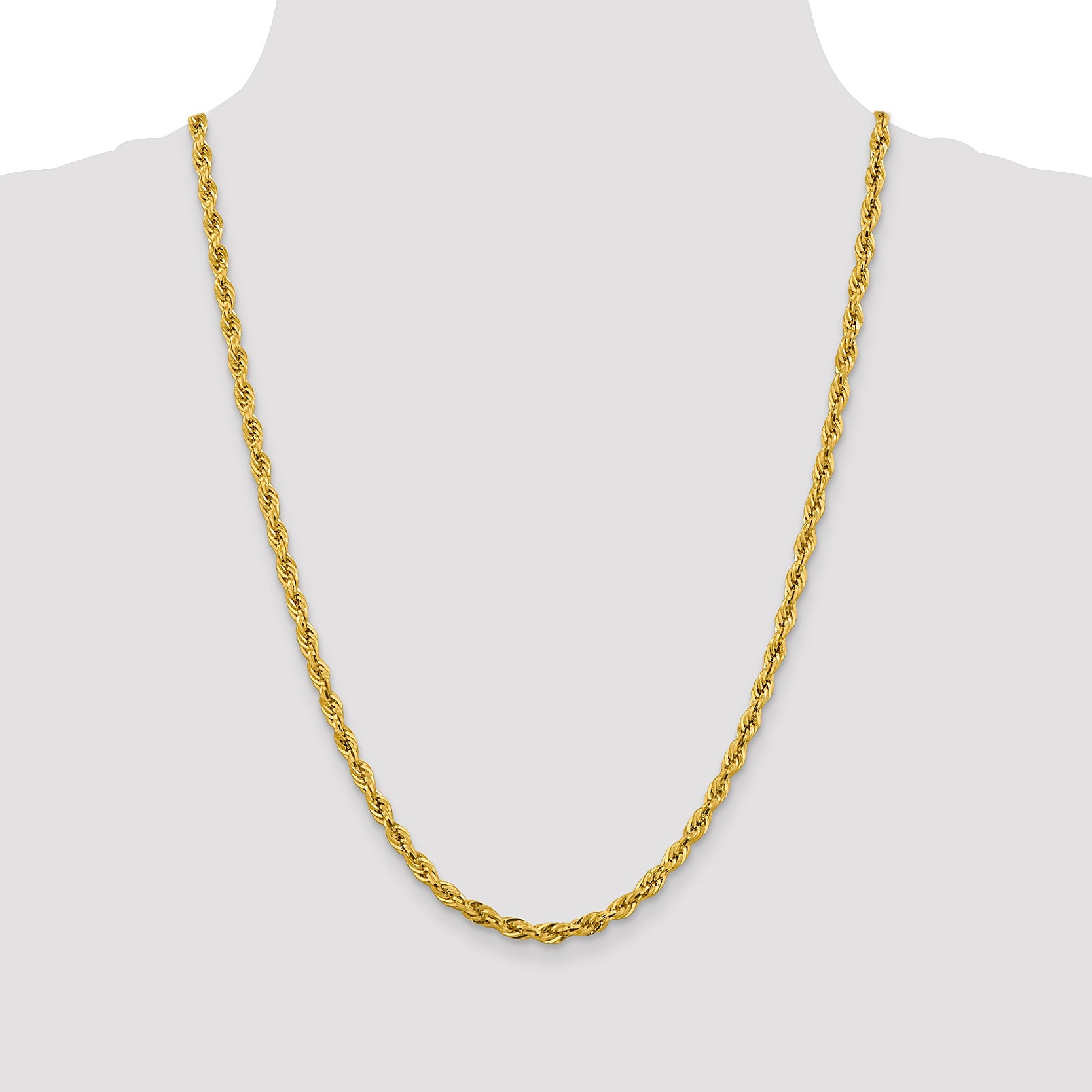 14K Yellow Gold 24 Inch 4.25mm Semi Solid Rope With Lobster Clasp Chain Necklace