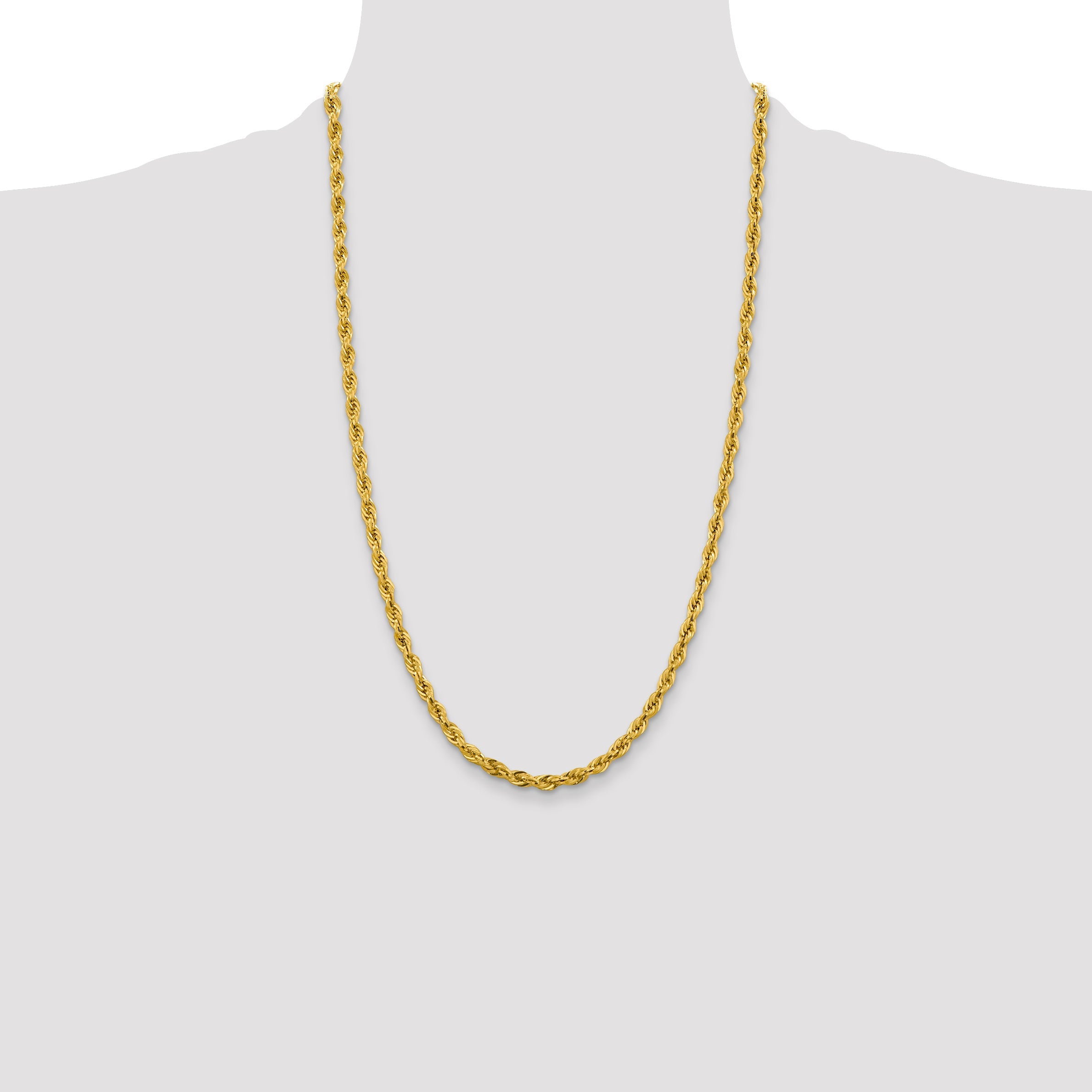 14K Yellow Gold 26 Inch 4.25mm Semi Solid Rope With Lobster Clasp Chain Necklace