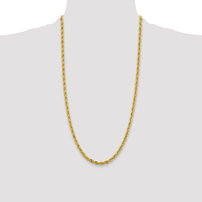14K Yellow Gold 28 Inch 4.25mm Semi Solid Rope With Lobster Clasp Chain Necklace
