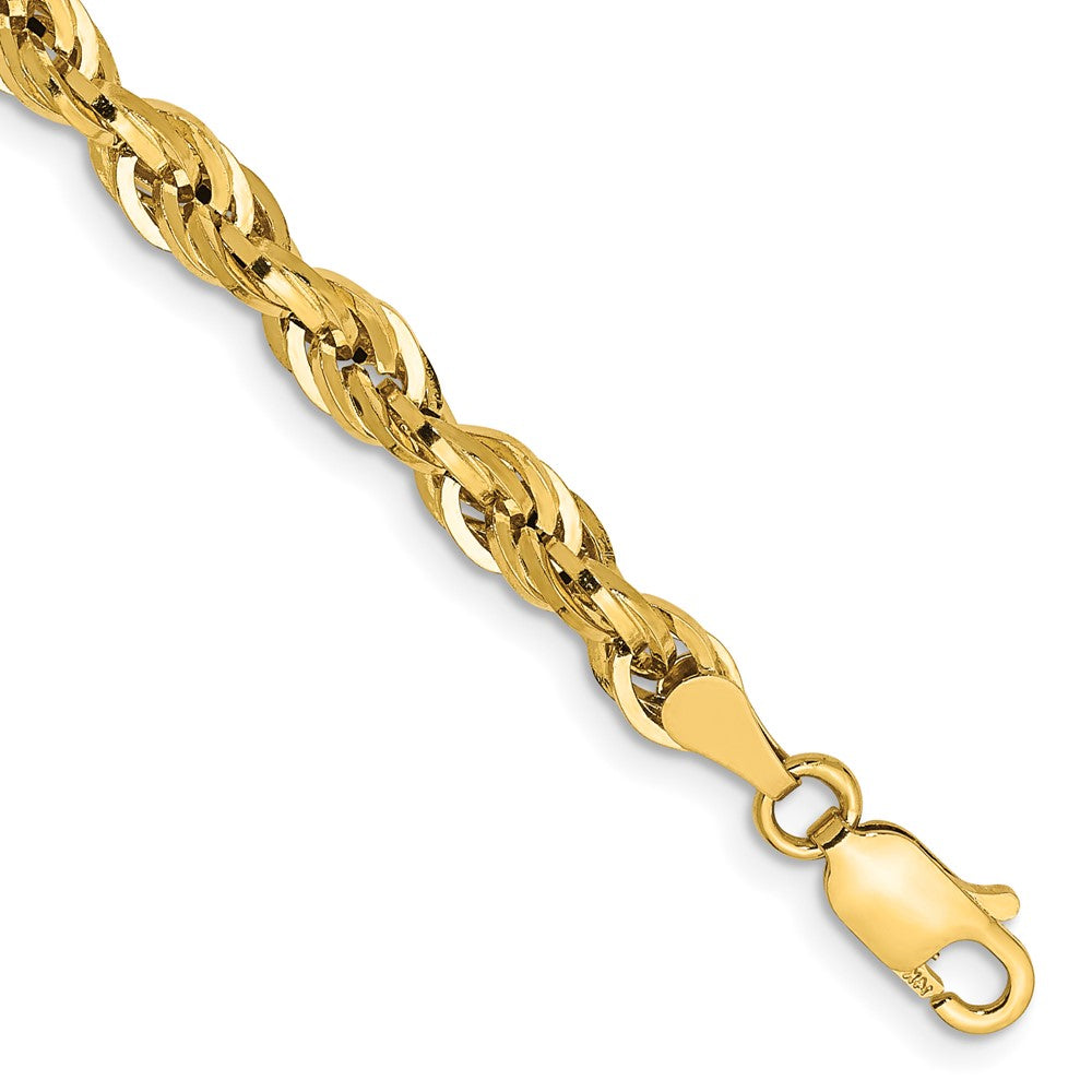 14k Yellow Gold 8 inch 4.25mm Semi Solid Rope with Lobster Clasp Chain Bracelet