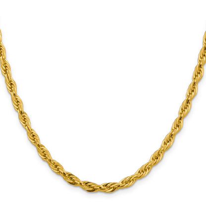 14K Yellow Gold 22 Inch 4.75mm Semi Solid Rope With Lobster Clasp Chain Necklace