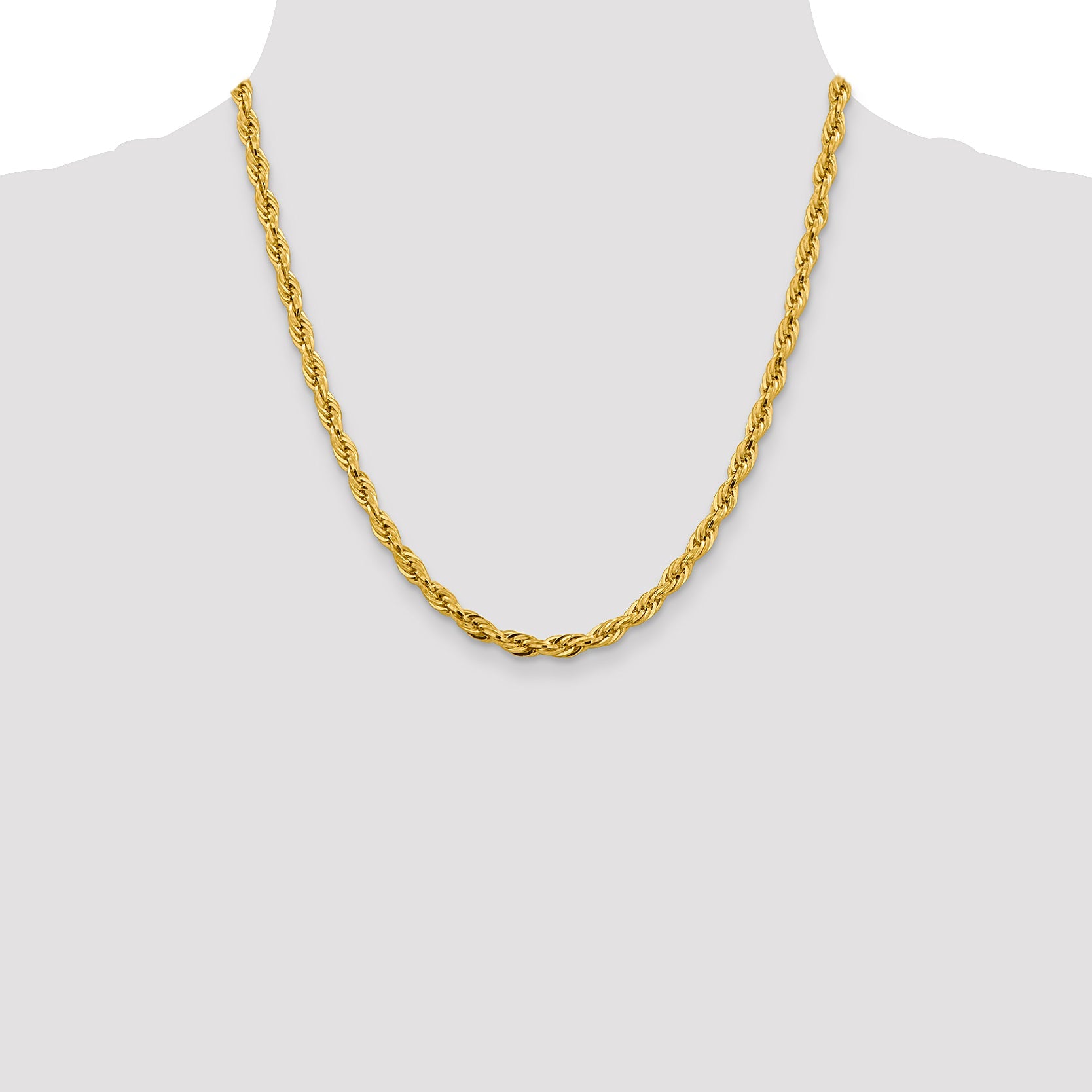 14K Yellow Gold 20 Inch 4.75mm Semi Solid Rope With Lobster Clasp Chain Necklace