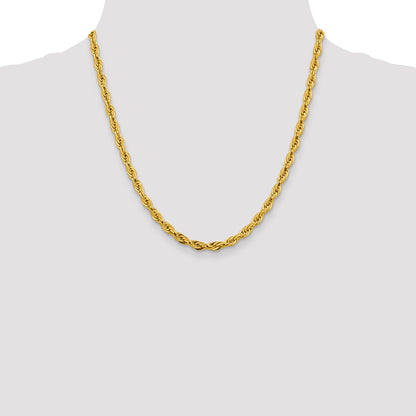14K Yellow Gold 20 Inch 4.75mm Semi Solid Rope With Lobster Clasp Chain Necklace