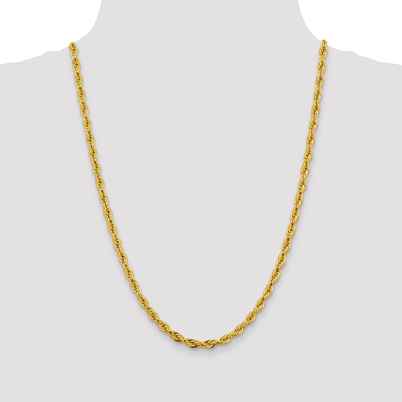 14K Yellow Gold 24 Inch 4.75mm Semi Solid Rope With Lobster Clasp Chain Necklace
