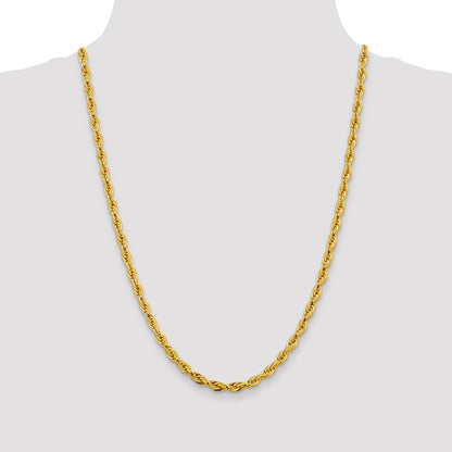 14K Yellow Gold 24 Inch 4.75mm Semi Solid Rope With Lobster Clasp Chain Necklace