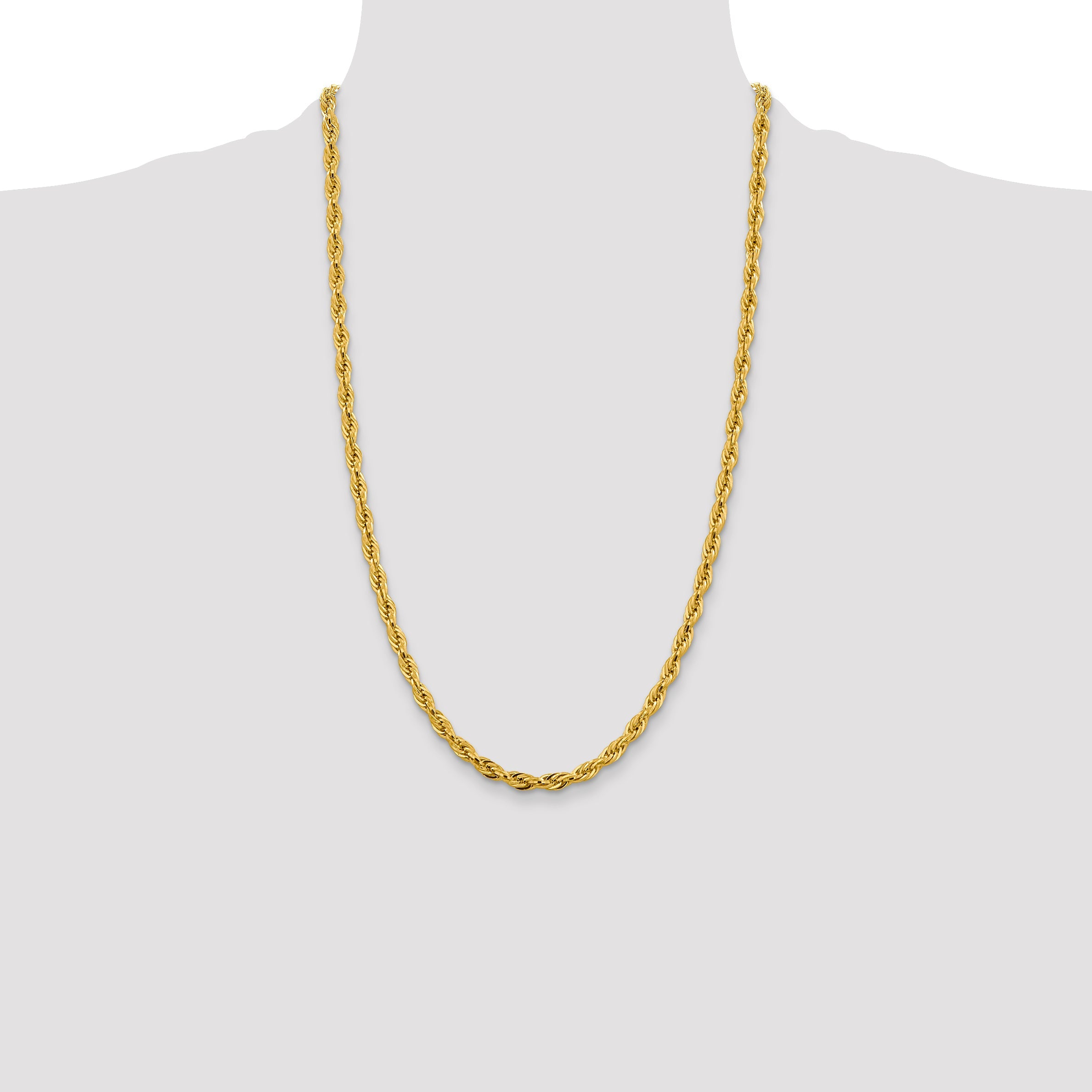 14K Yellow Gold 26 Inch 4.75mm Semi Solid Rope With Lobster Clasp Chain Necklace
