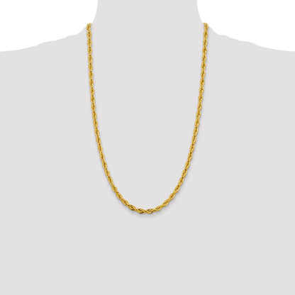 14K Yellow Gold 26 Inch 4.75mm Semi Solid Rope With Lobster Clasp Chain Necklace