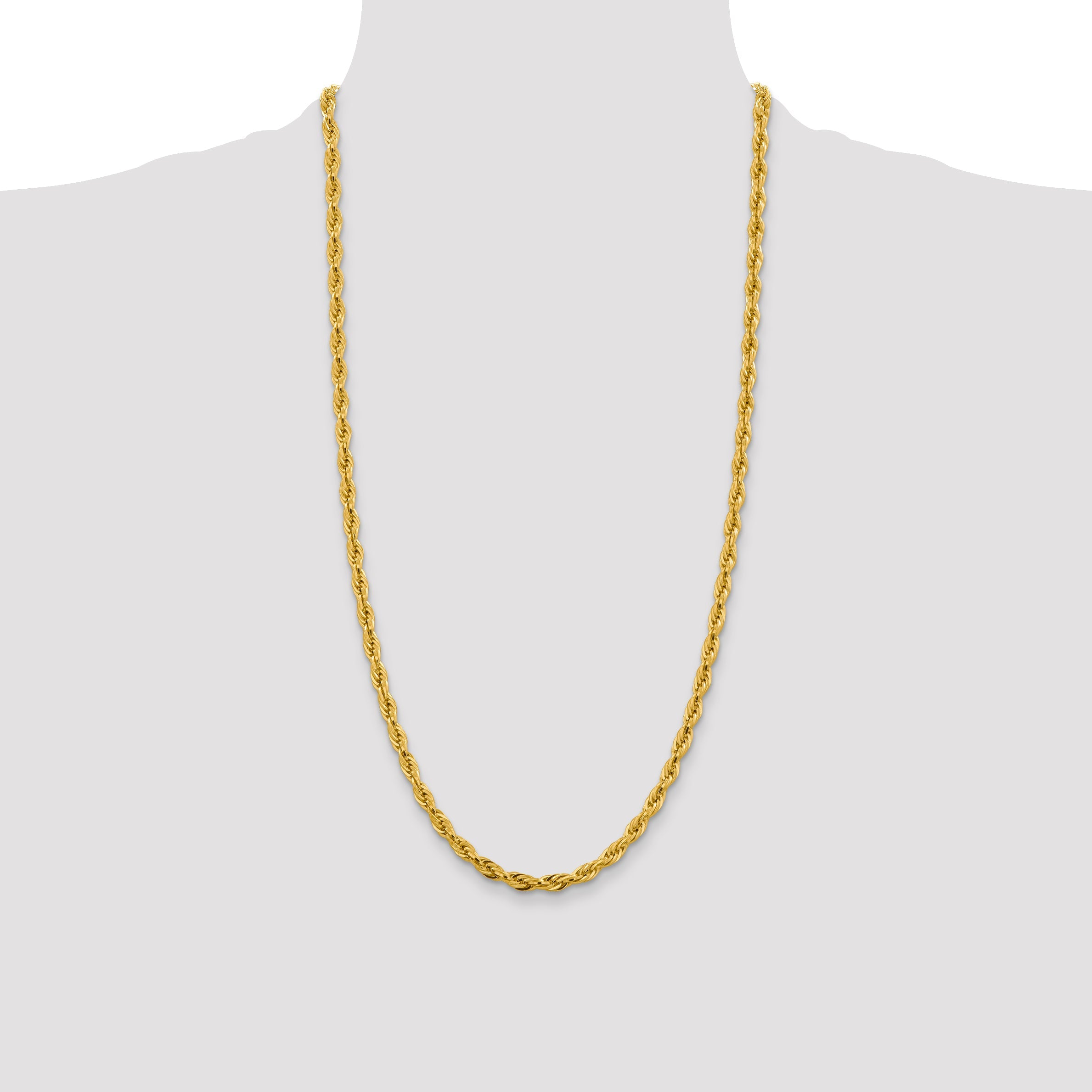 14K Yellow Gold 28 Inch 4.75mm Semi Solid Rope With Lobster Clasp Chain Necklace