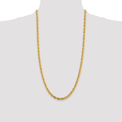 14K Yellow Gold 28 Inch 4.75mm Semi Solid Rope With Lobster Clasp Chain Necklace