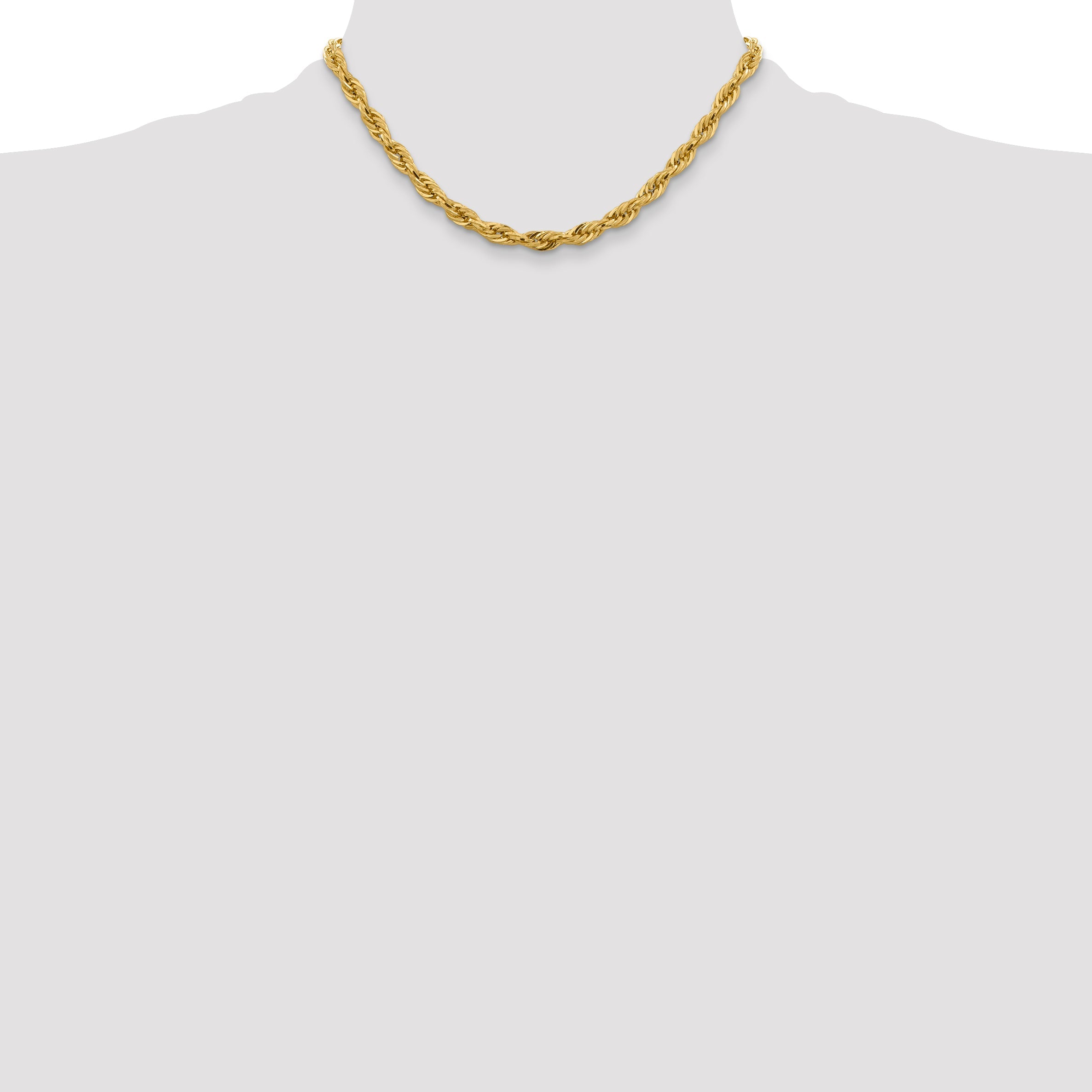 14K Yellow Gold 16 Inch 5.4mm Semi Solid Rope With Lobster Clasp Chain Necklace
