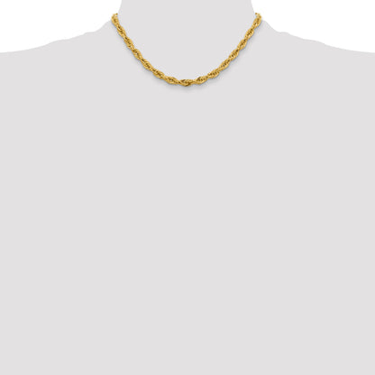 14K Yellow Gold 16 Inch 5.4mm Semi Solid Rope With Lobster Clasp Chain Necklace