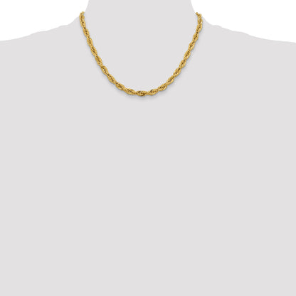 14K Yellow Gold 18 Inch 5.4mm Semi Solid Rope With Lobster Clasp Chain Necklace