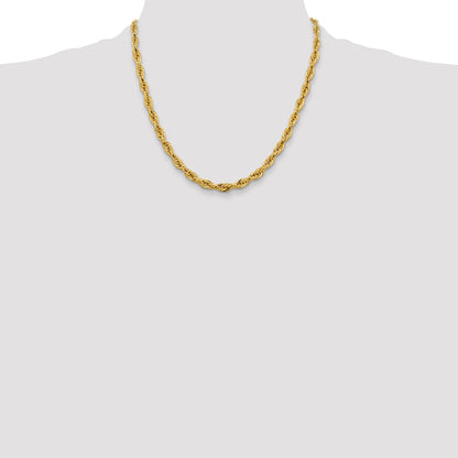 14K Yellow Gold 20 Inch 5.4mm Semi Solid Rope With Lobster Clasp Chain Necklace