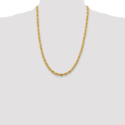 14K Yellow Gold 24 Inch 5.4mm Semi Solid Rope With Lobster Clasp Chain Necklace