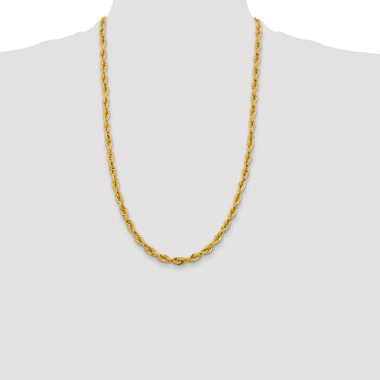 14K Yellow Gold 26 Inch 5.4mm Semi Solid Rope With Lobster Clasp Chain Necklace