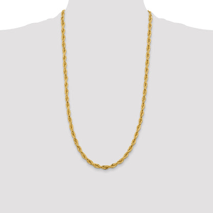 14K Yellow Gold 28 Inch 5.4mm Semi Solid Rope With Lobster Clasp Chain Necklace