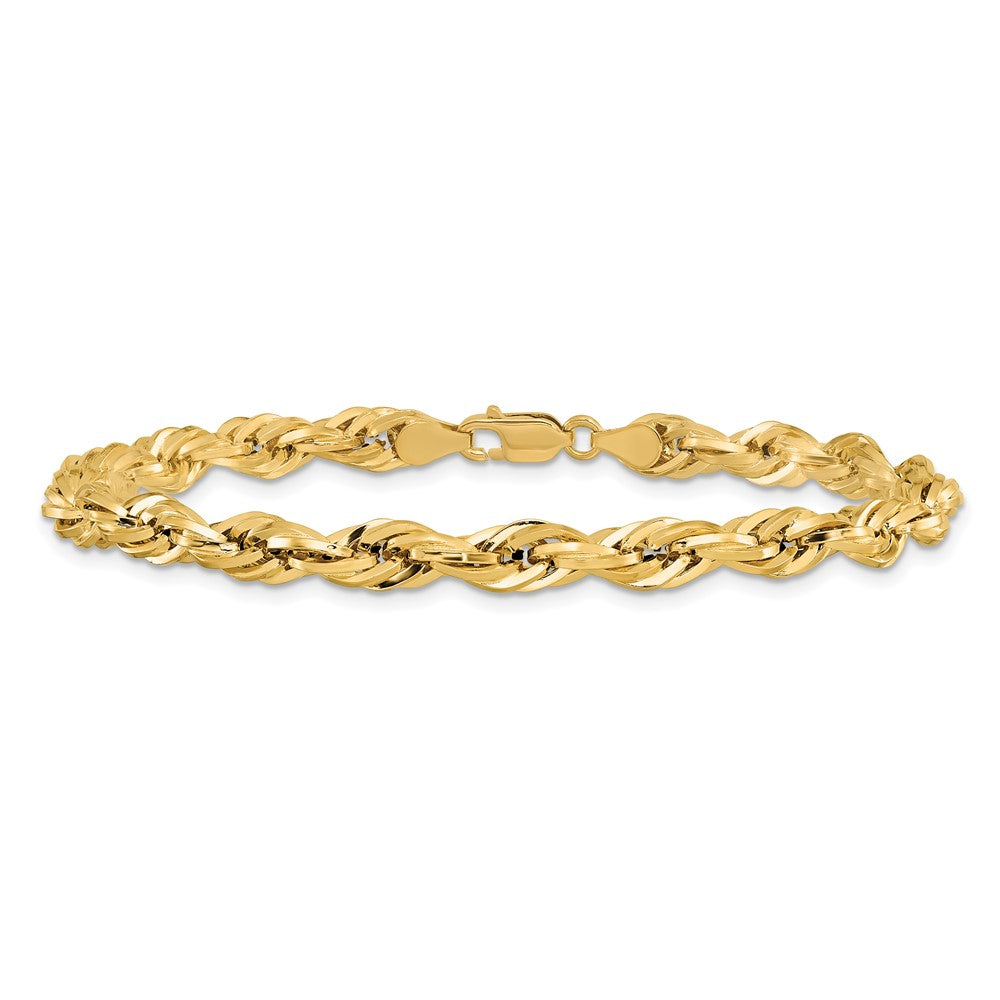 14k Yellow Gold 8 inch 5.4mm Semi Solid Rope with Lobster Clasp Chain Bracelet
