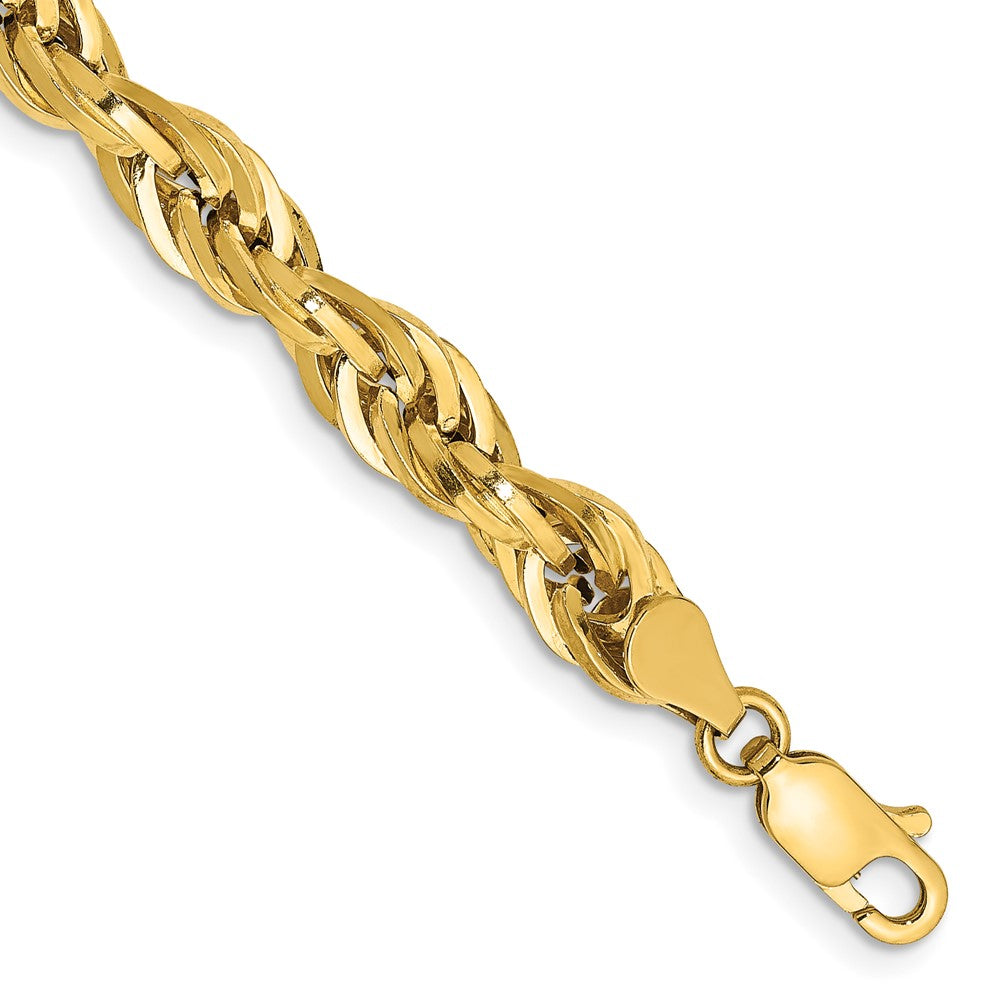 14k Yellow Gold 8 inch 5.4mm Semi Solid Rope with Lobster Clasp Chain Bracelet