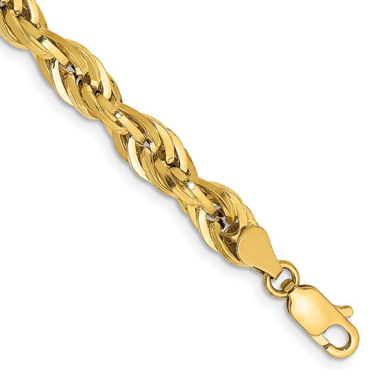 14k Yellow Gold 8 inch 5.4mm Semi Solid Rope with Lobster Clasp Chain Bracelet
