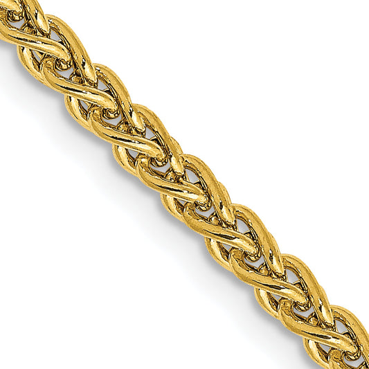 14K Yellow Gold 30 Inch 2.75mm Semi-Solid Wheat With Lobster Clasp Chain Necklace