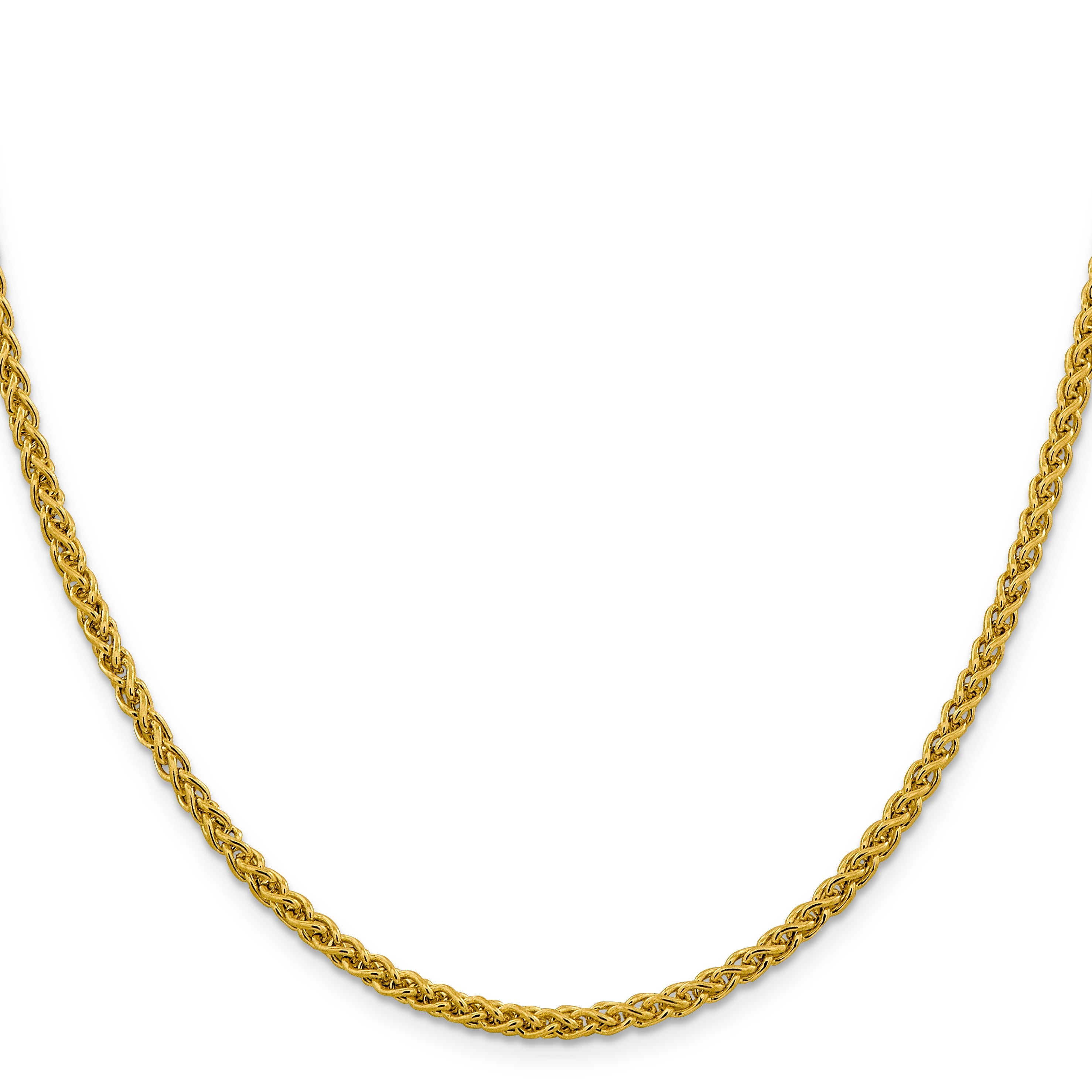 14K Yellow Gold 22 Inch 3.45mm Semi-Solid Wheat With Lobster Clasp Chain Necklace