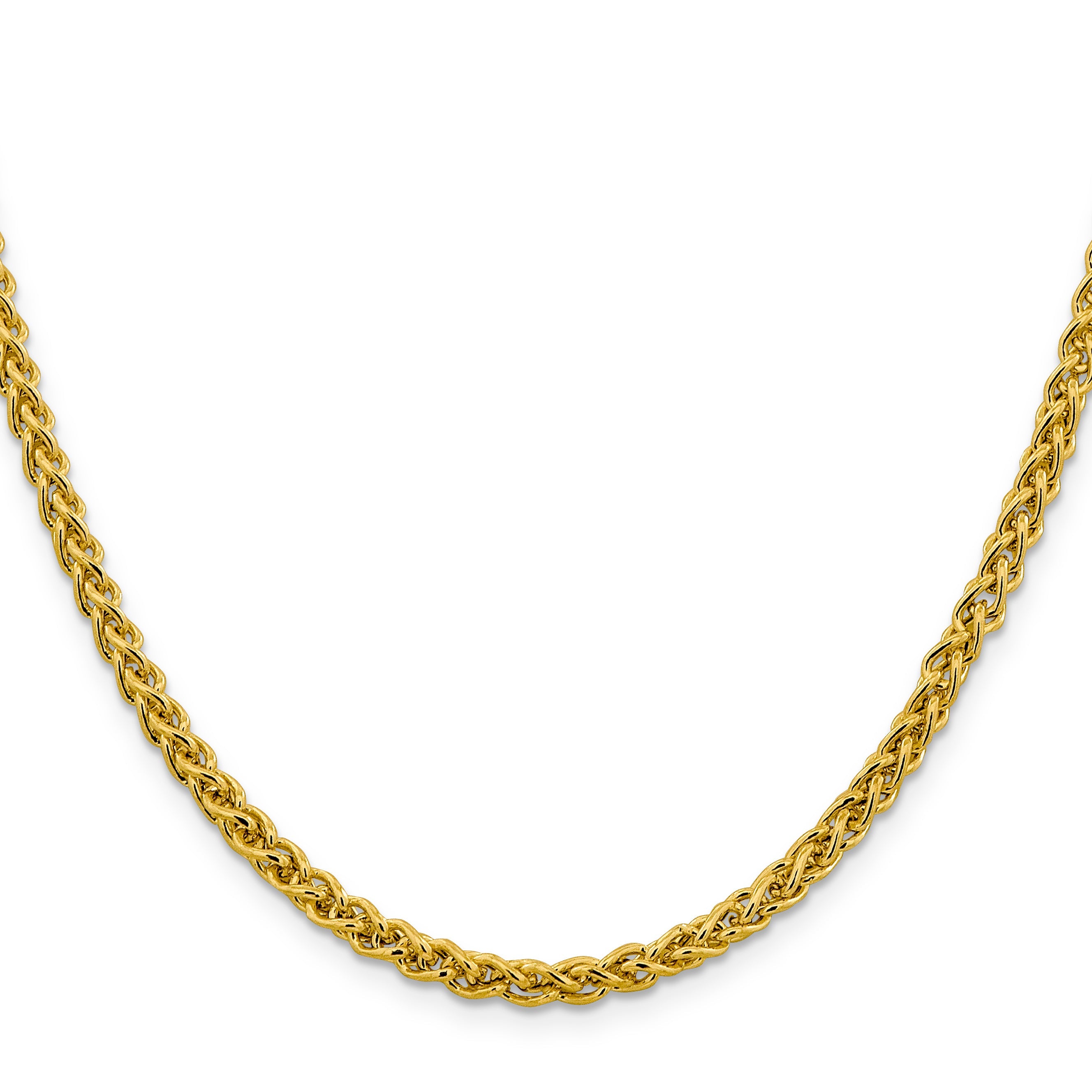 14K Yellow Gold 24 Inch 4.15mm Semi-Solid Wheat With Lobster Clasp Chain Necklace
