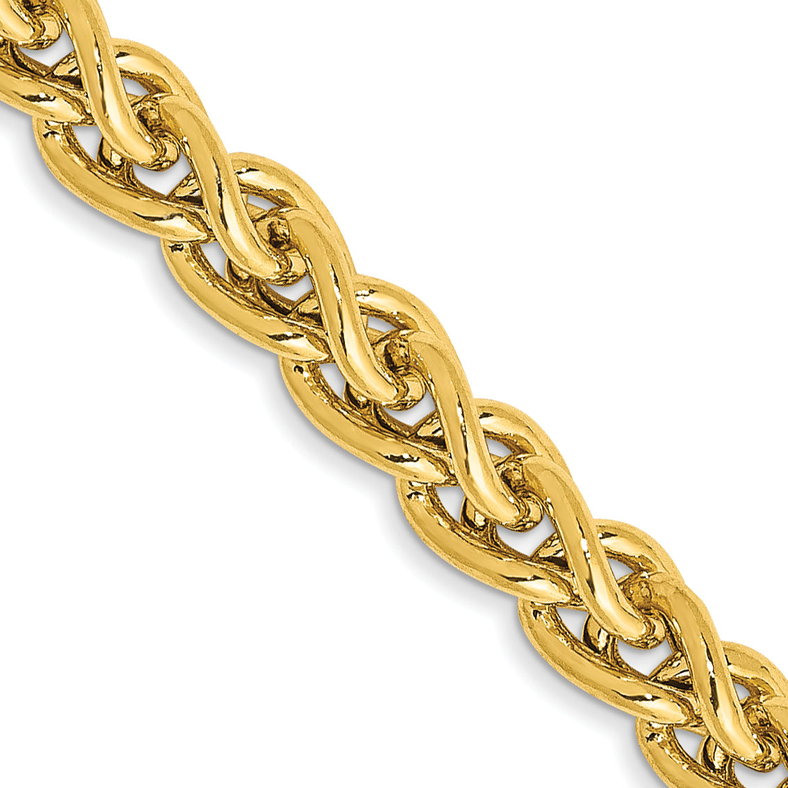 14K Yellow Gold 20 Inch 4.15mm Semi-Solid Wheat With Lobster Clasp Chain Necklace